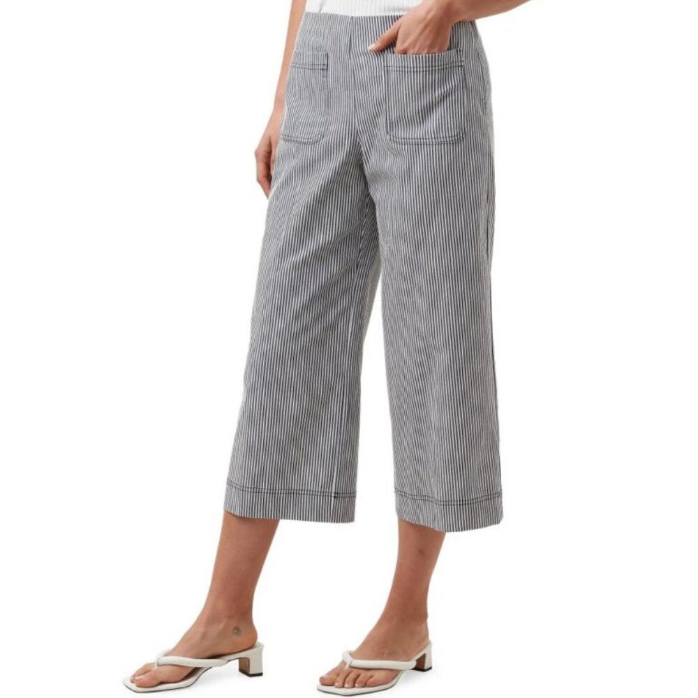 Trina Turk Olive Green and White Striped Wide Leg Cropped Pants - Size 6 - Picture 3 of 13